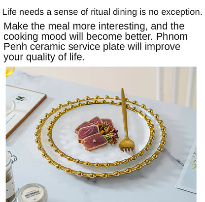 Ceramic Western Dinner Plate Phnom Penh Creative Green Relief Sculpture Steak Dessert Dish Meal Snack Fruit Salad Flat Plate.