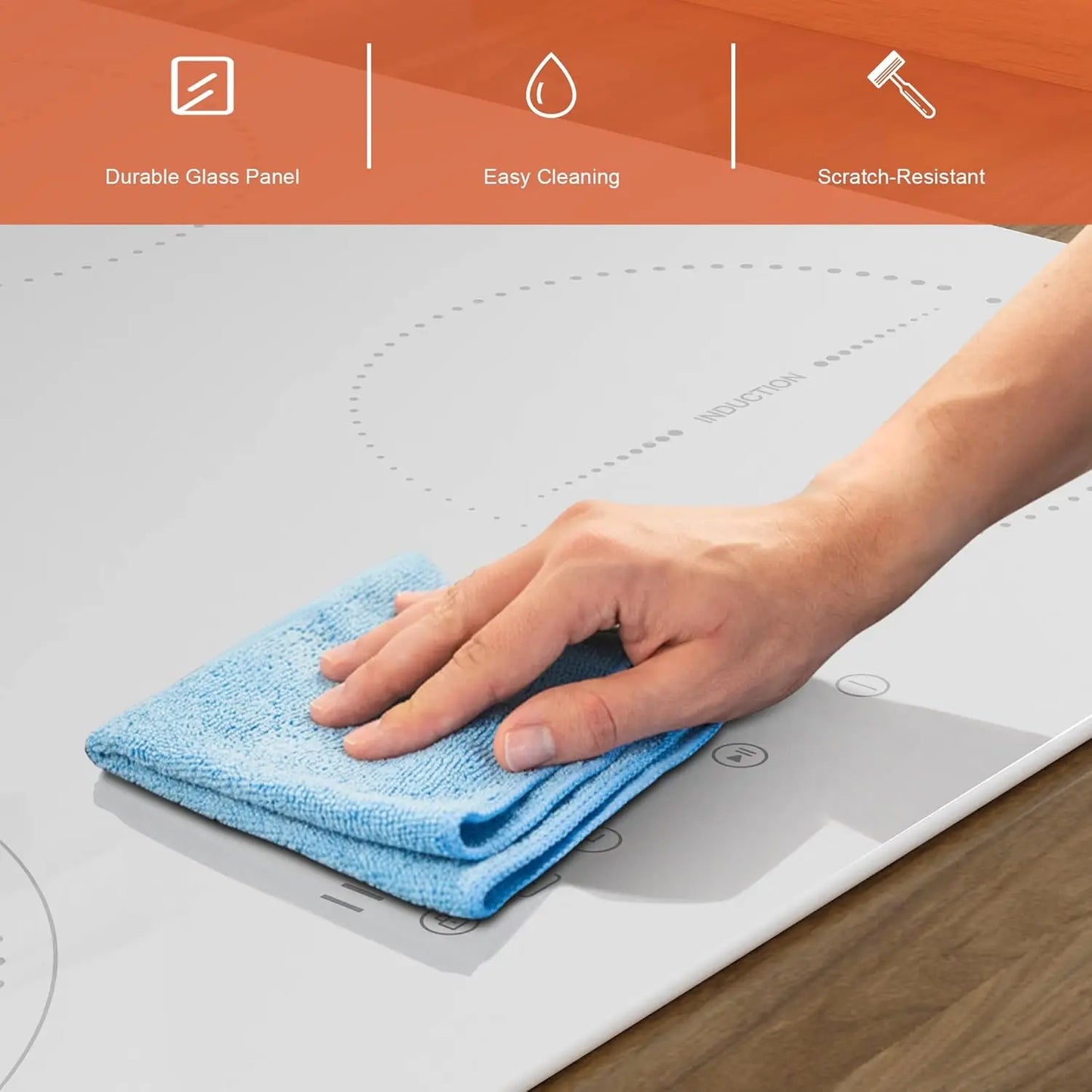 NOXTON White/Black Induction Hob Plug in, (UK:2800W/EU:3500W) 4 Zones with 1 Grill Zone, 60CM Touch, Safety Lock,Ceramic Glass.