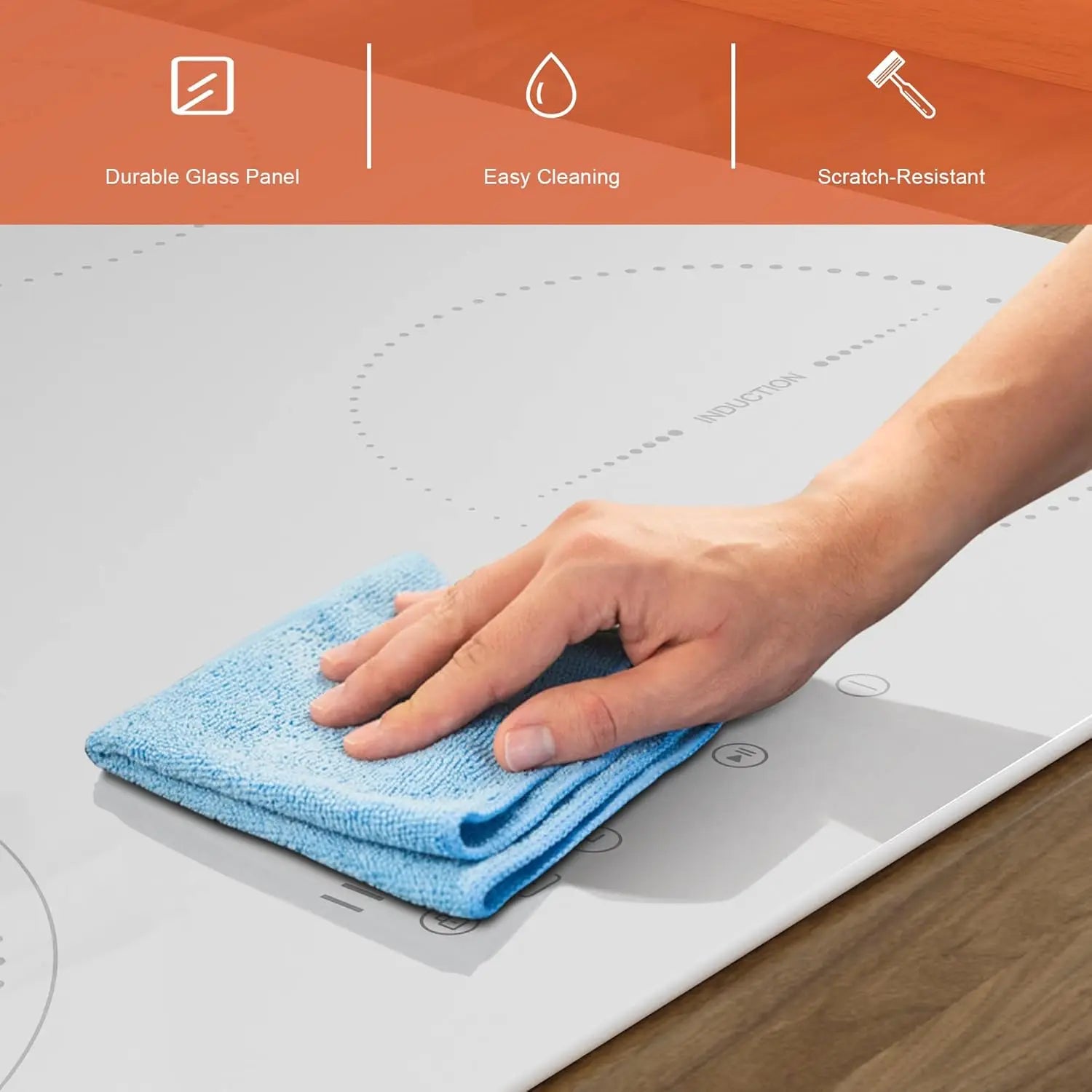 NOXTON White/Black Induction Hob Plug in, (UK:2800W/EU:3500W) 4 Zones with 1 Grill Zone, 60CM Touch, Safety Lock,Ceramic Glass.