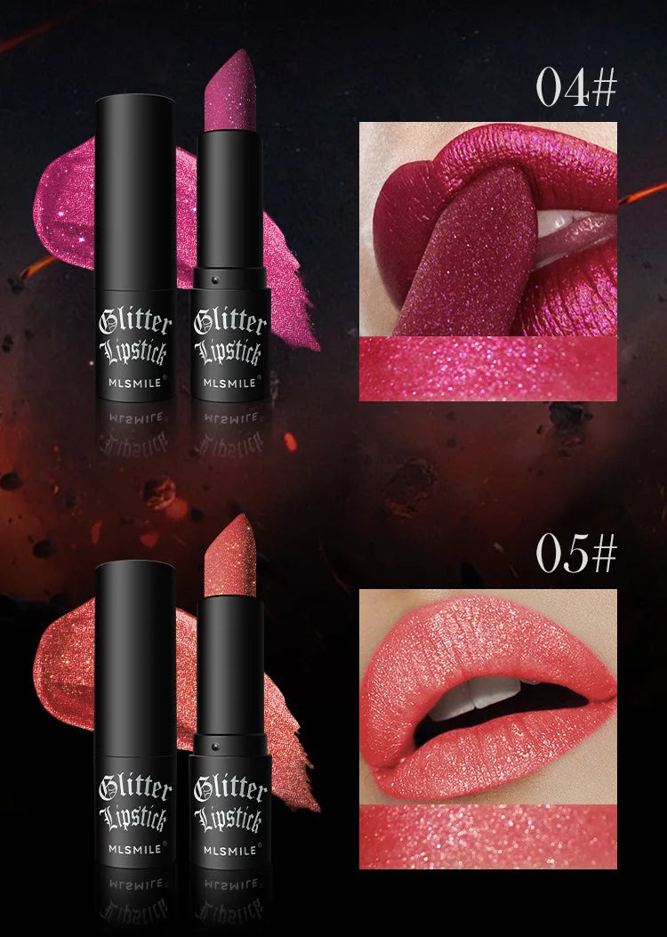 7Colors Glitter Lipstick Waterproof Long Lasting Diamond Pearlescent Metallic Lipstick Black Lipgloss Women Lips Makeup Cosmetic.