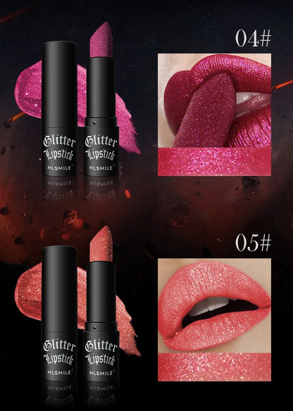 7Colors Glitter Lipstick Waterproof Long Lasting Diamond Pearlescent Metallic Lipstick Black Lipgloss Women Lips Makeup Cosmetic.