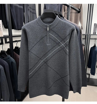 Men's New Thickened Turtleneck Knitwear Autumn Winter New Zipper Solid Color Sweater Middle Aged Warm Knit Top