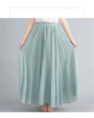 2023 new Summer Cotton Linen A-line Skirt Women Solid Color Loose High Waisted Long Skirts For Women Loose Vintage Ankle-length.