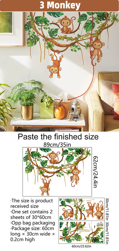 Safari Jungle Woodland Animals Wall Decals Wall Stickers for Boys Girls Baby Nursery Kids Bedroom Living Room Classroom Decor.