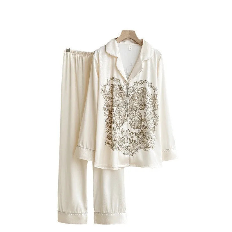 2024 New Sexy Butterfly Ice Silk Pajamas For Women Spring Long Sleeved Set Sleepwear.