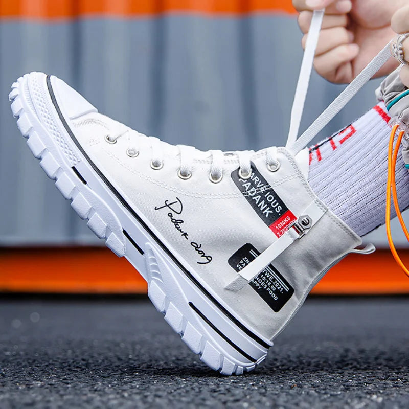 Men's Canvas Shoes High Top Sneakers Breathable Platform Casual Shoes Lace-up Flats Men Non-slip Vulcanize Shoes Tenis Masculino.