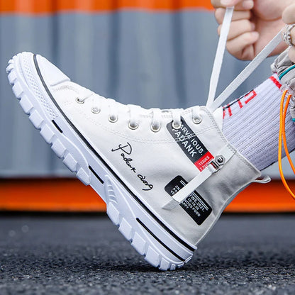 Men's Canvas Shoes High Top Sneakers Breathable Platform Casual Shoes Lace-up Flats Men Non-slip Vulcanize Shoes Tenis Masculino.