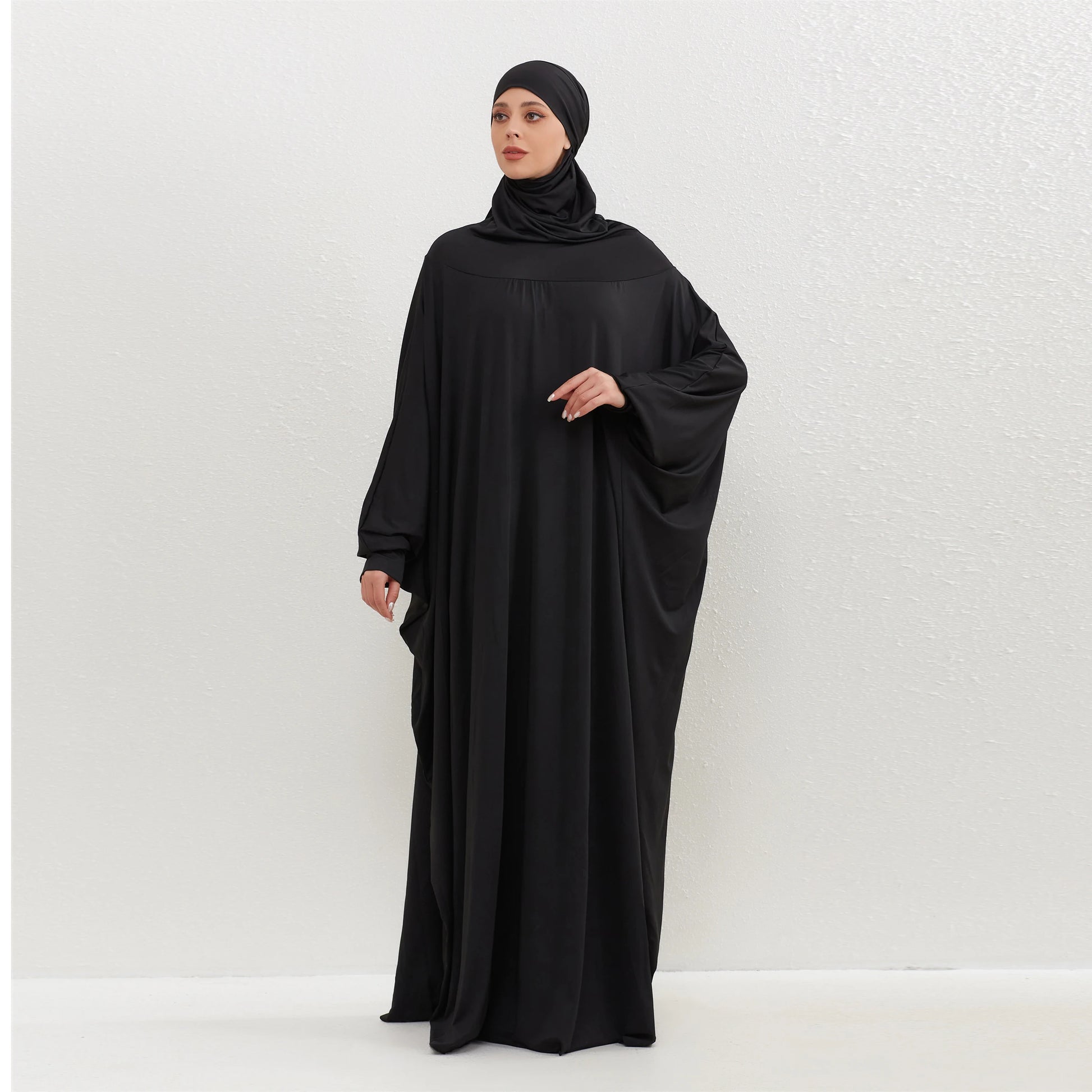 Muslim Abayas Hijab Hooded Smocking Sleeve One-piece Prayer Dress Women Jilbabs Kaftans Islamic Dubai Saudi Robe Turkish Modesty.