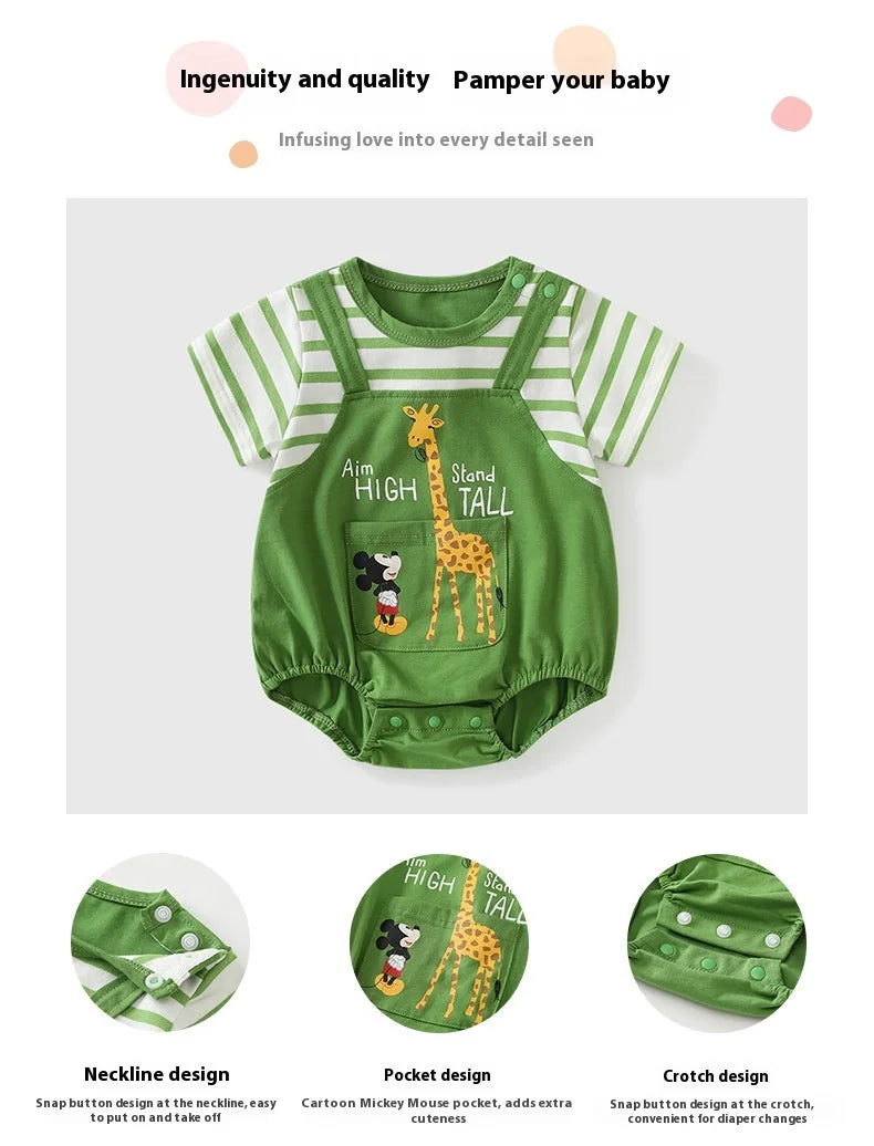 MINISO Mickey Sommer Baby Jungen Kurzarm Klettern Anzug Koreanischen Stil Baumwolle Faux Zwei Stück Säuglingsspielanzug 0-1 jahre Bodys.