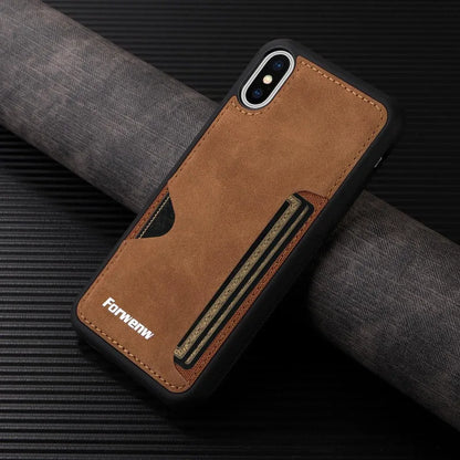 Retro Card Holder Phone Case for iPhone 16 15 14 13 12 11 Pro Max 16E Mini XS XR SE 7 8 Plus Busines Wallet PU Leather Cover