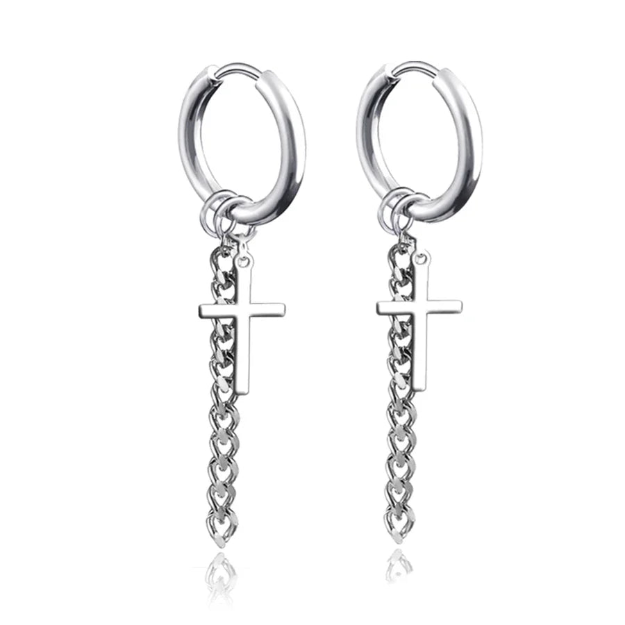 New Punk Stainless Steel Chain Hoop Earrings For Women Men 2023 Trendy Goth Pop Hip Hop Pendants Ear Jewelry Accessories Earring