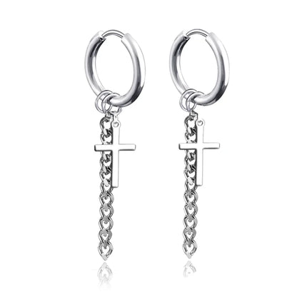 New Punk Stainless Steel Chain Hoop Earrings For Women Men 2023 Trendy Goth Pop Hip Hop Pendants Ear Jewelry Accessories Earring