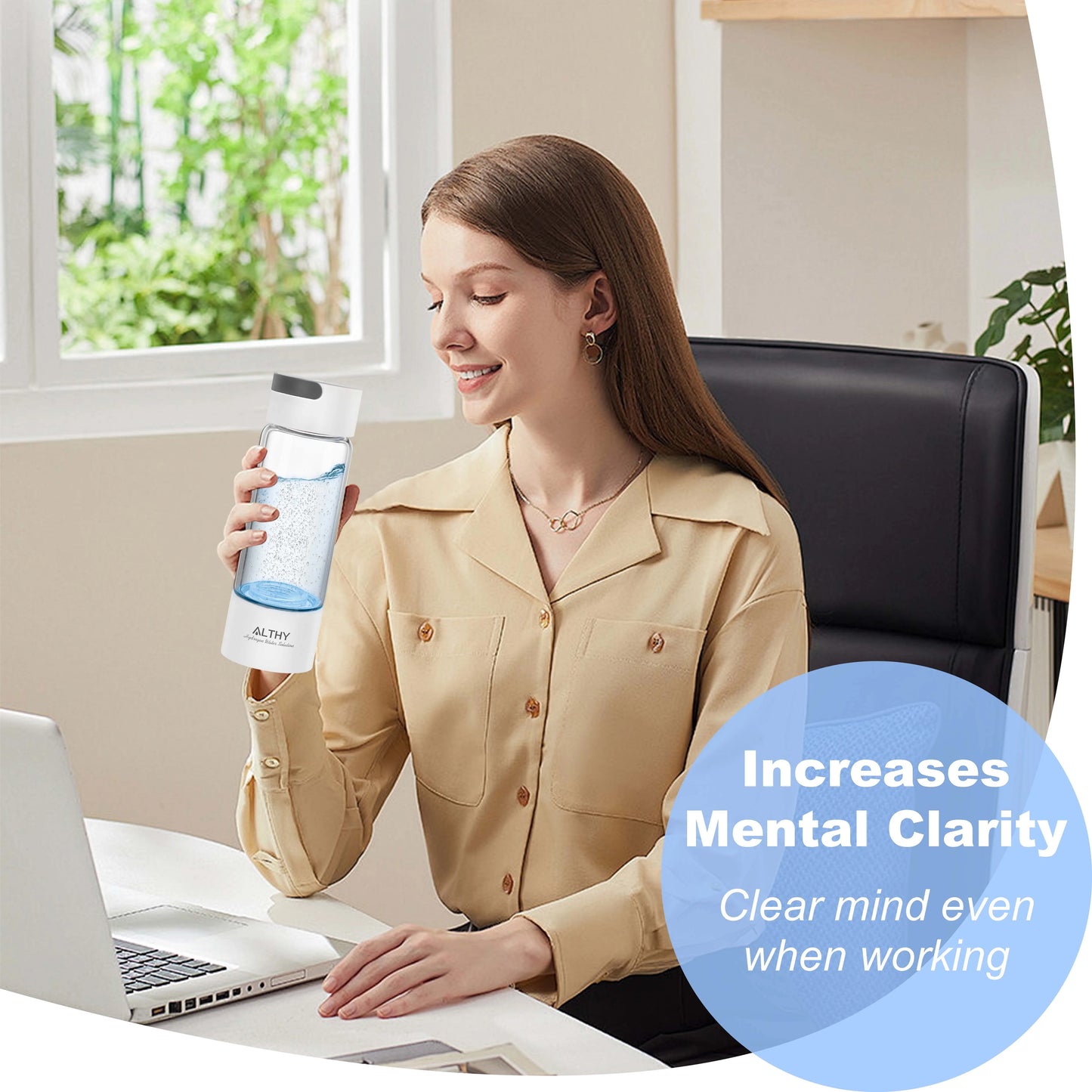 ALTHY Hydrogen Rich Water Generator Bottle - Glass Cupbody - DuPont SPE & PEM Dual Chamber Maker Ionizer - H2 Inhalation Device.