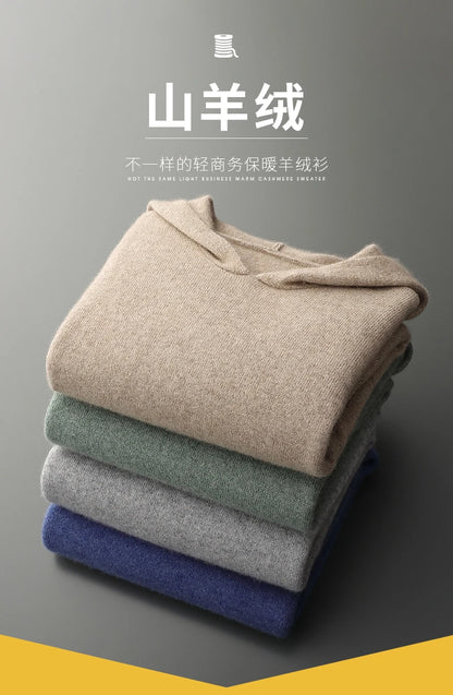 One-piece Hat with Pocket Men's Pullover 100% Cashmere Knitted Sweater Casual Comfortable Top Base Shirt Men's Clothing.