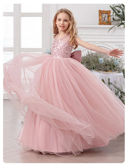 Brautjungfer Hochzeitskleid Blumenmädchen Prinzessin Kleid Elegante Mädchen Partykleider Klavier Performance Kleid Kinder Ballkleid.