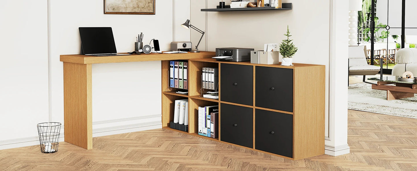 Ecktisch, Tischplatte 360° °   Drehbar – kann in L-förmiger oder gerader Position eingestellt werden, MDF, Schreibtisch und Computertisch