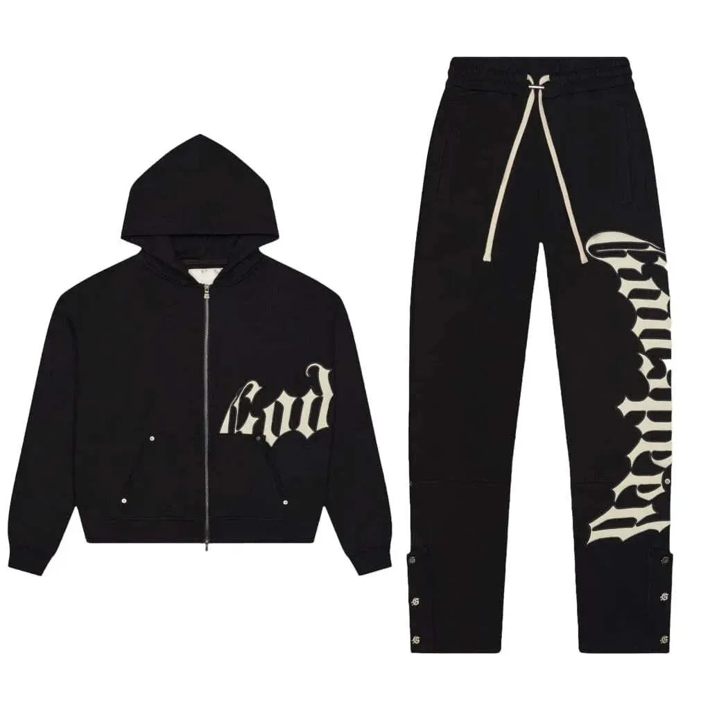 Y2k Retro Zipper Hoodie and Sweatpants 2-piece Set Washed Cotton Men Women Tracksuit Gothic Letter Loose Sweatshirt Jogger Suit.