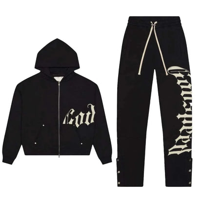 Y2k Retro Zipper Hoodie and Sweatpants 2-piece Set Washed Cotton Men Women Tracksuit Gothic Letter Loose Sweatshirt Jogger Suit.