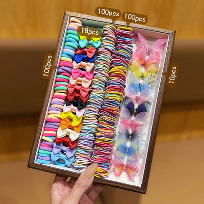 328 colorful random sweet and fashionable rubber band hair clip combinations.