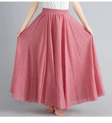 2023 new Summer Cotton Linen A-line Skirt Women Solid Color Loose High Waisted Long Skirts For Women Loose Vintage Ankle-length