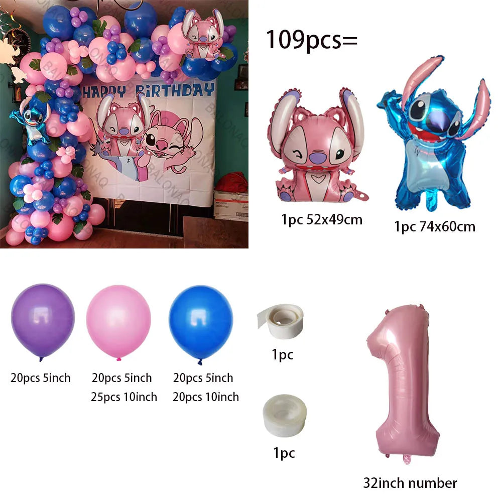 1set Disney Lilo & Stitch Thema Geburtstag Party Luftballons Bogen Girlande Kette Kit Kinder Aufblasbare Spielzeug Globos Geschenke liefert.