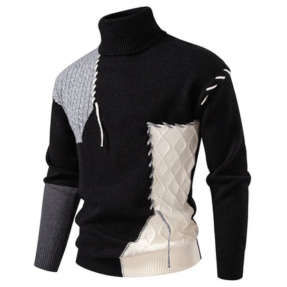 #8624 Autumn Winter Sweater Men Spliced Color Turtleneck Sweater Male Bandage Streetwear Pullover Sweater Man Teenager.