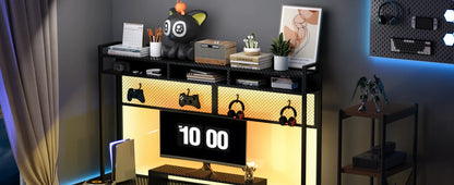 Devoko Gaming Tisch mit LED & Steckdosen,120x60 cm DIY-Stecktafel Schreibtisch mit Ablageregalen