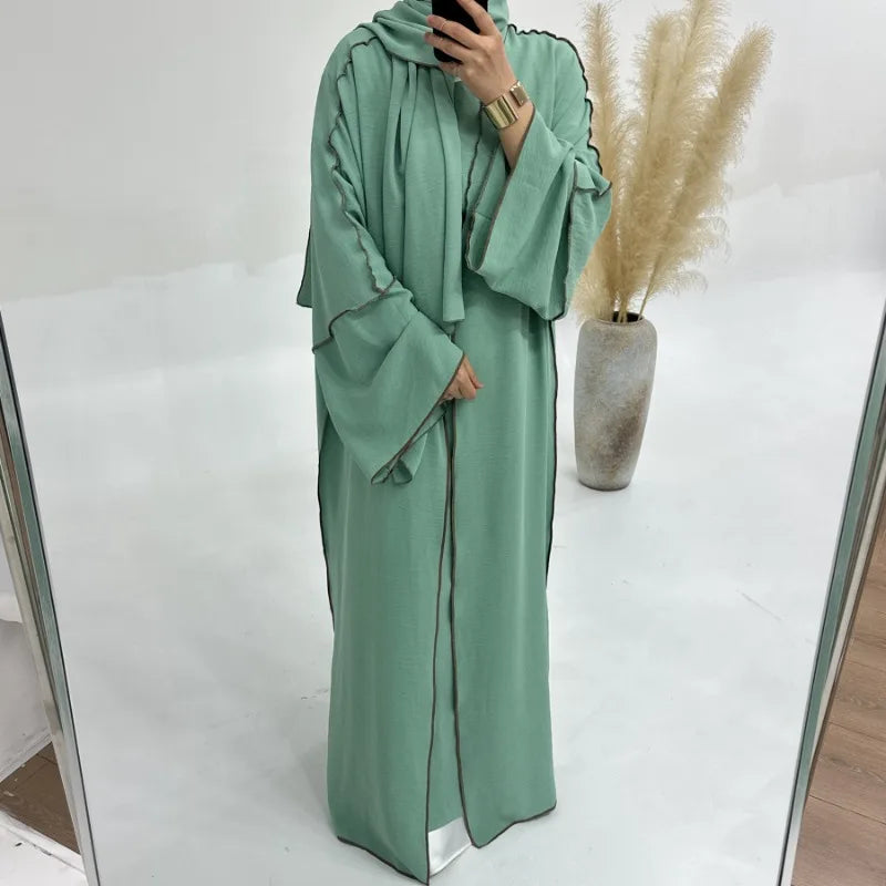 Muslim Abaya3 Pieces Dress for Women Arab Plain Hijab Ramadan Islamic.