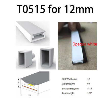 LED Silicone Neon Tube T0511 T0513 T0515 T0308 Flexible Protection Cover Transparent Matte Black Milky For 6-12mm WS2812  Strip.