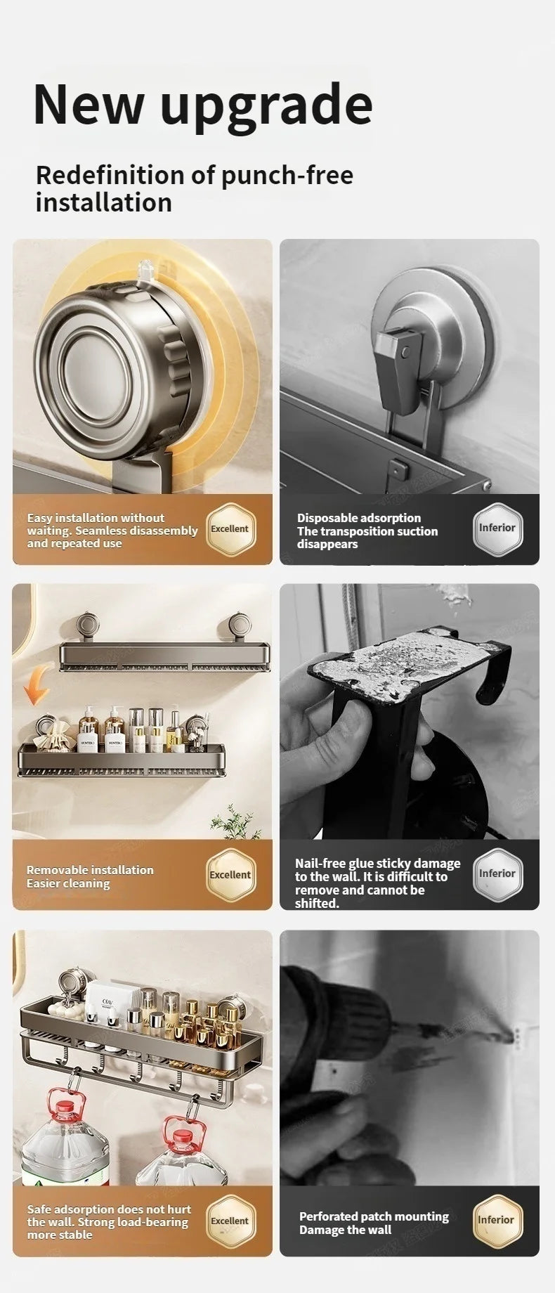 Kein Stanzen Saugnapf Saug Badezimmerregal Badezimmerregal Toilettenraum Aluminium Hängeregal Badezimmer Organizer Hängen an der Wand