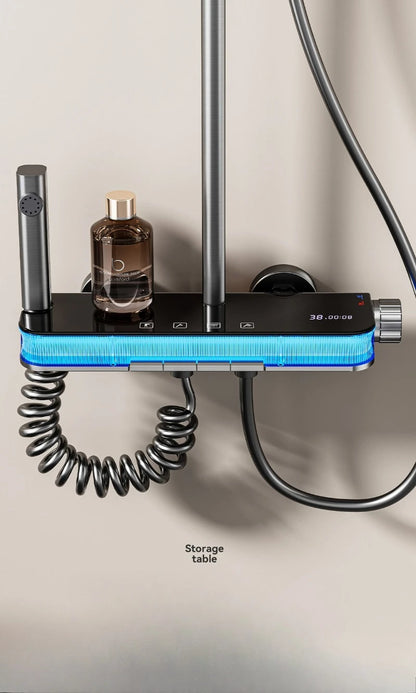 Smart Digital Rainlfall Bathroom Shower Set Temperature Display Bathroom Shower Faucet Set Grey Shower System with Ambient Light