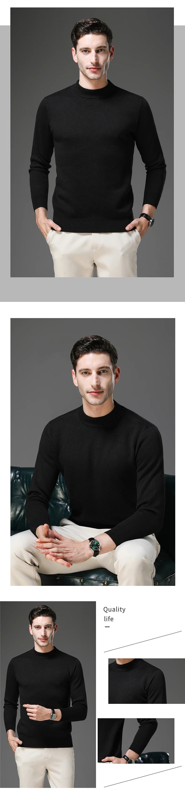 High End Wool Anti-pilling Blended Fashion Brand Half Turtleneck Knit Pullover Casual Sweater Mens Jumper Designer Clothing.