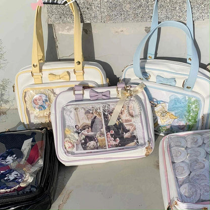 Y2K Cute Bow Ita Bag Girl Transparent Messenger Bag Women Fashion Shoulder Crossbody Bag Ladys DIY Badge Tote Bag Lolita Handbag.