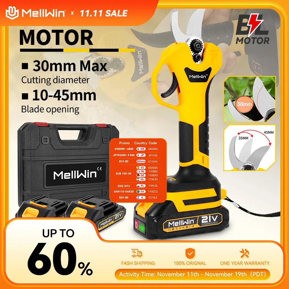 MELLWIN Bürstenlose 30mm Elektrische Pruner Schere Obst Baum Bonsai Cordless Beschneiden Schere Power Werkzeuge Für Makita 18V Batterie pin