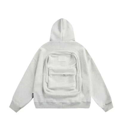 Streetwear fashion three-dimensional backpack casual hoodie Y2K autumn winter high street trend punk men's top loose sportswear.