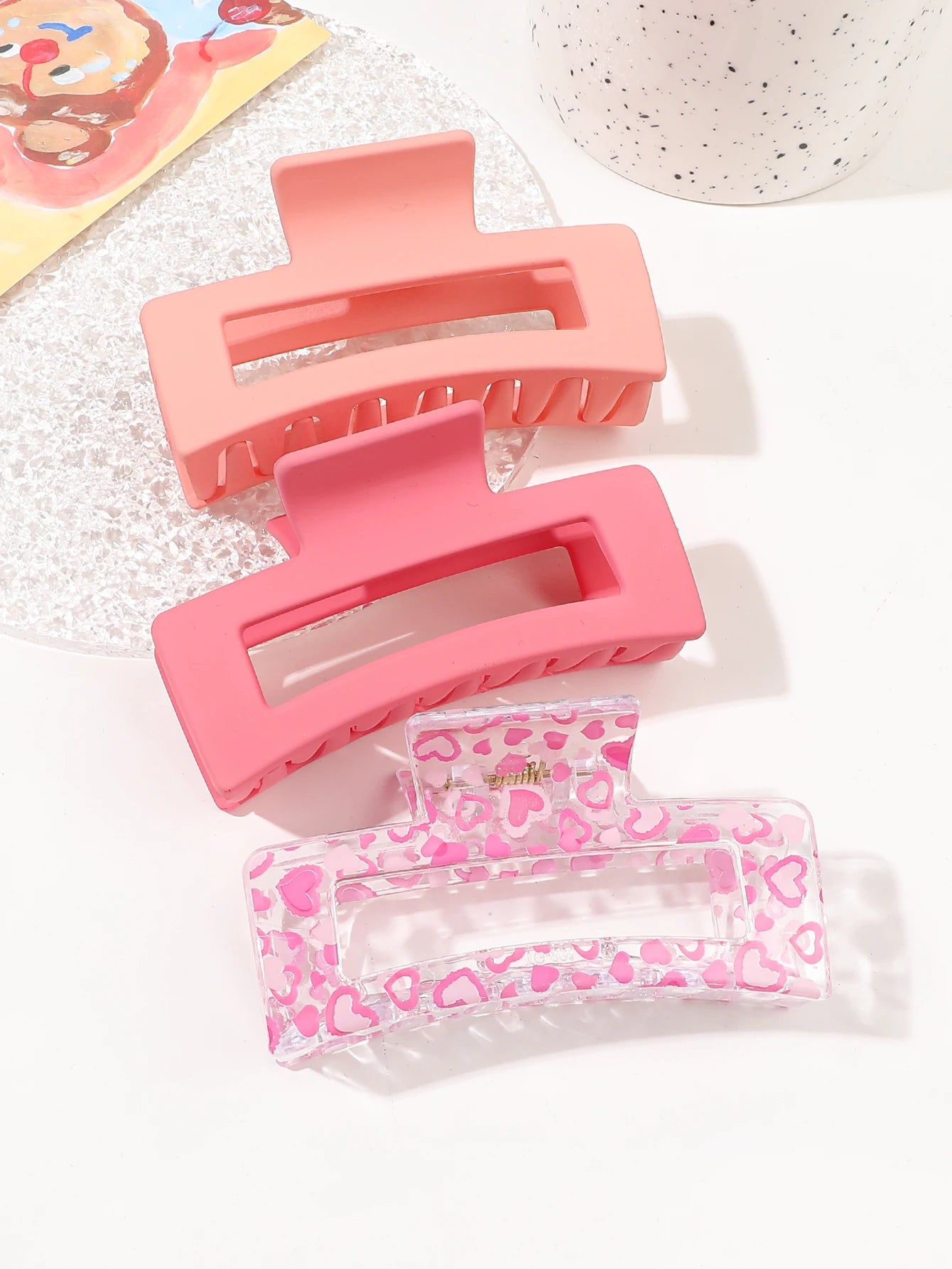 1/3/4/6 Pcs Medium Hair Claw Clips for Women Girls, Pink Strong Hold Matte Square Hair Clips for Thick Thin Hair.