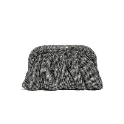 Premium Handmade Diamond-encrusted Clutch Bag Pleated Chain Rhinestone Cloud Clip Dinner Bag Single Shoulder Oblique Span Bolsos