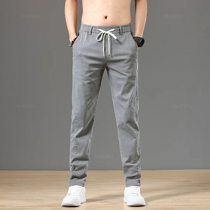 Autumn Cottom Men's Pants Fashion Classic Drawstring Elastic Waist Jogging Stretch Casual Grey Cargo Trousers Male 28-38