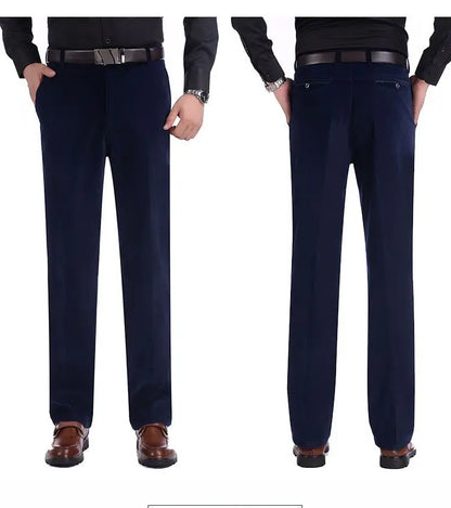 Business Casual Men Corduroy Pants Autumn Winter New Solid Zipper Pockets Simplicity Fashion Loose Thicken Straight Trousers.