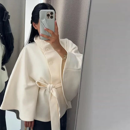 Mode Stehen Kragen Frauen Mantel mit Gürtel Casual Langarm Weibliche Lose Jacken Elegante Herbst Neue Feste Dame Oberbekleidung Straße.