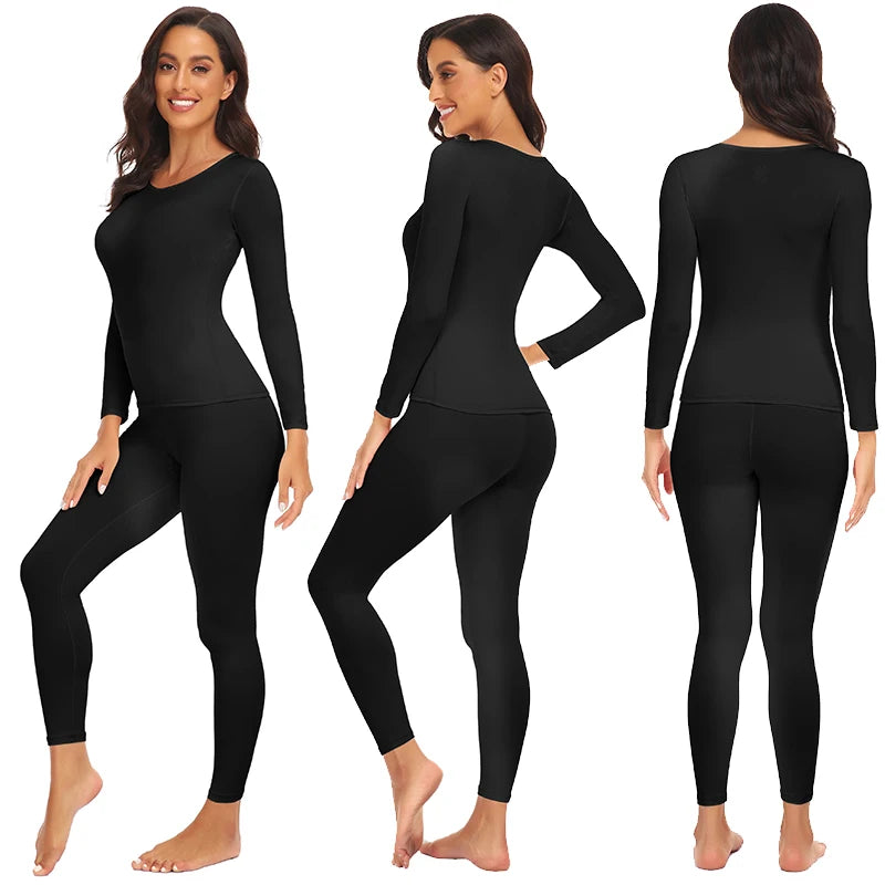 Women Thermal Underwear Set 2 pack Long Johns Ultra Soft Fleece Lined Base Layer Keep Warm Cold Weather Top Bottom﻿.