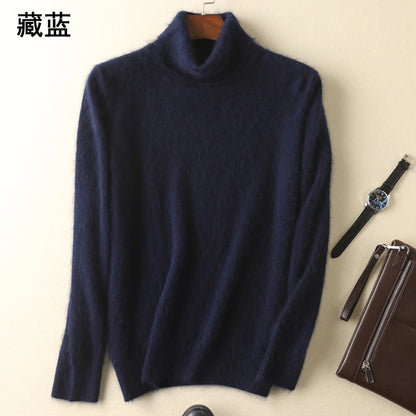 Men's 100% pure Mink Knitted Sweater Turtleneck Large Size Casual Pullover Autumn Winter New Base Shirt Men Warm High Lapels Top