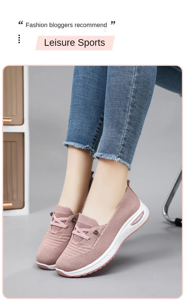 2024 Women's Casual Shoes Fashion Breathable Walking Flat Bottom Sports Shoes Women's Fitness Large Pink Women's Shoes 36-43.