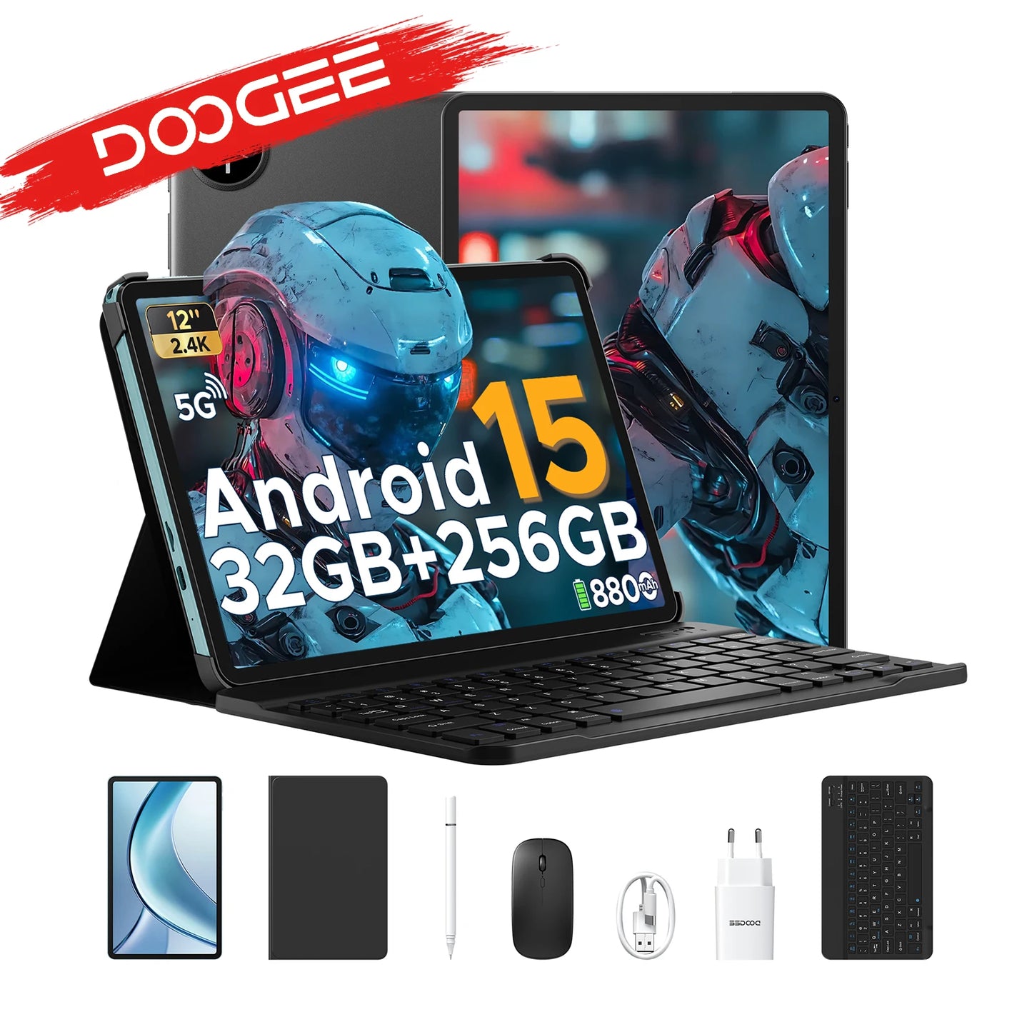 Doogee V Pad 5g 2 in 1 Tablet Pc 12" Dimensity 7050 Android 15 32Gb Ram (8+24) 256Gb Rom 8800Mah Battery Wifi 6 Ultra-Thin 5g Pc.
