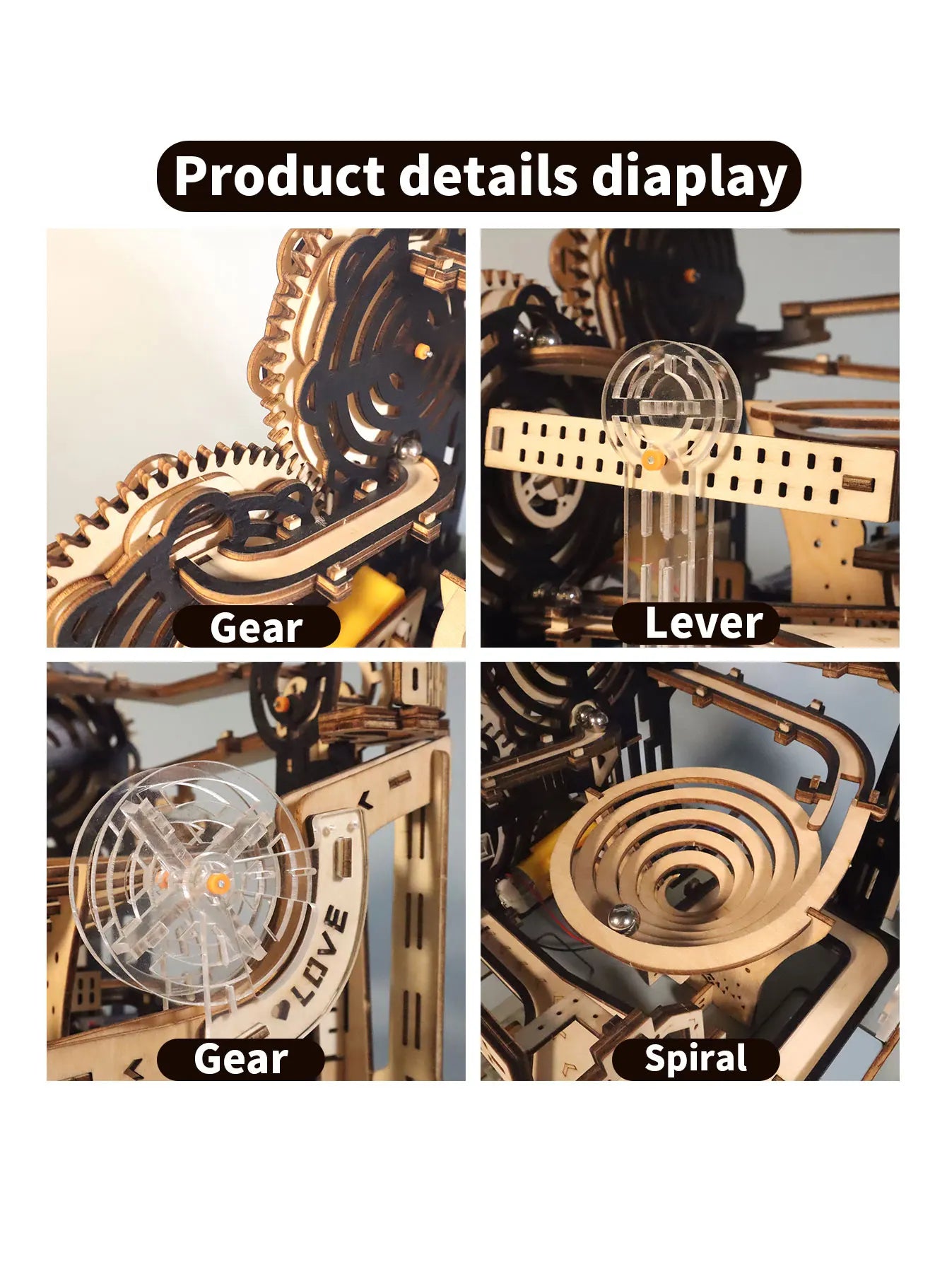 Electric 3D Wooden Puzzles Marble Run Model Kits  Brain Teaser Puzzle DIY handmade Christmas gift.