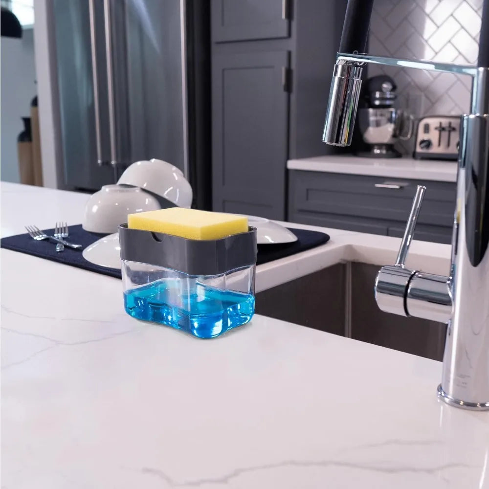 Soap Dispenser 2 In 1 Dishwashing Sponge Holder Kitchen Sink Dish Washing Soap Pump Dispenser Sponge Caddy.