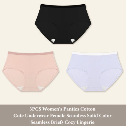 3Pcs/Set Women's Seamless Cotton Briefs Women Panties Solid Color Breathable Underwear Female Low Waist Soft Lingerie S-XXL