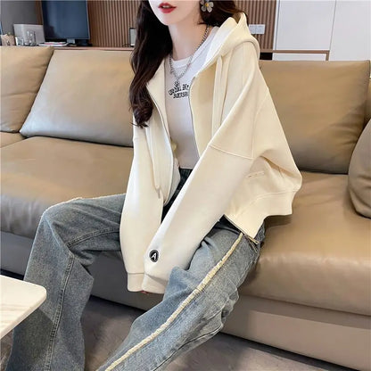 Hoodies Sweatshirt for Women Cropped Full Zip Up 2025 Trend 2000s Y2k Style Dropshiping Matching with Zipper Woman Hooded Tops.