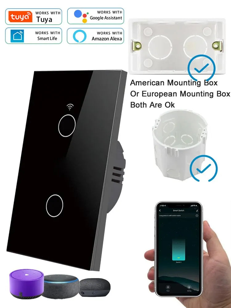 Tuya WiFi Smart Licht Schalter UNS Standard Arbeit Mit Alexa Google Home Wand Touch Schalter 110 V 220 V RF433Mhz Fernbedienung 1 2 3 4 Gang