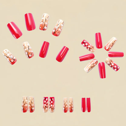 24pcs/set short medium long fake nails for Spring summer season gradient peach flowers butterfly heart press on false nail art